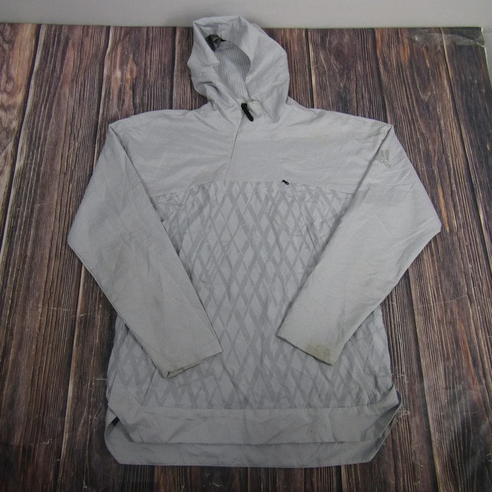 Adidas Jacket Mens Medium Gray Hooded 1/4 Zip Basketball League Windbreaker